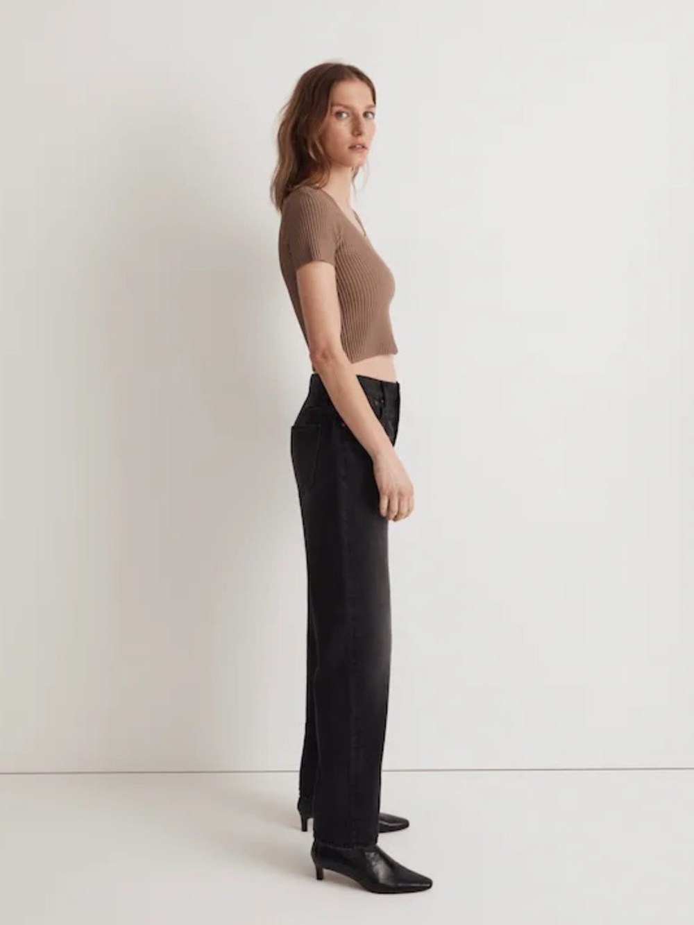 Madewell Brown Ribbed Top - Picture 3 of 7